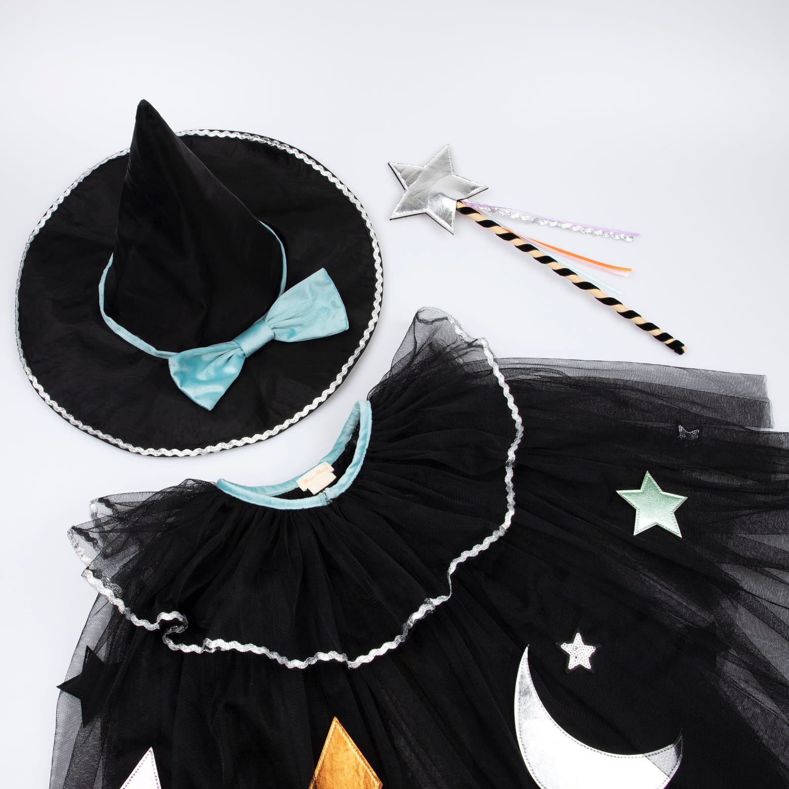 Tulle Applique Witch Cape , Hat and Wand