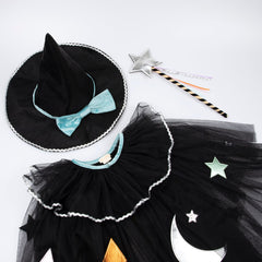 Tulle Applique Witch Cape , Hat and Wand